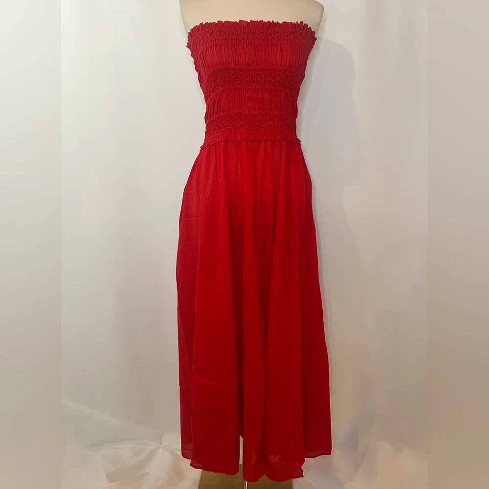 J. Crew Red Strapless Midi Dress - Picture 5 of 8